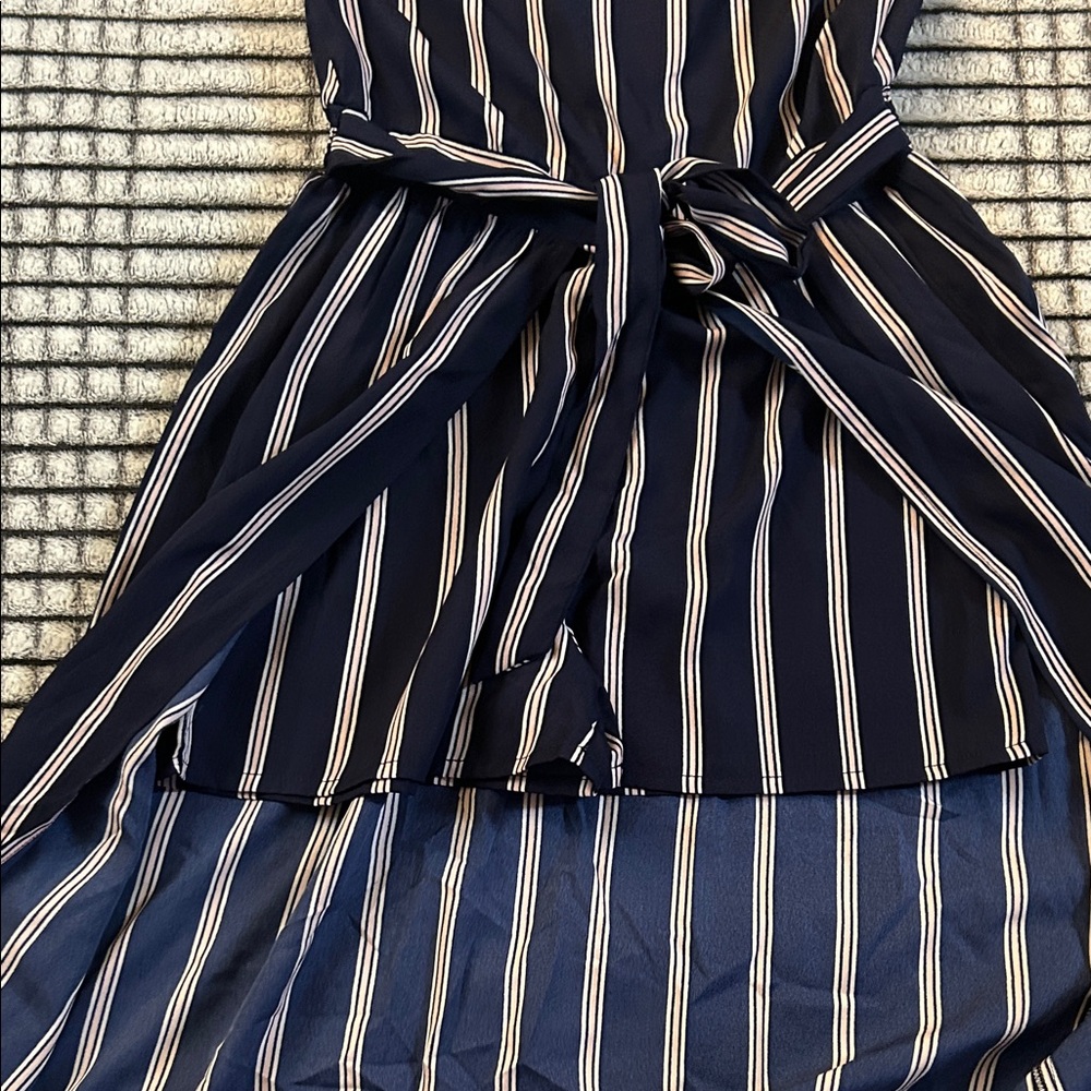 New Navy Striped Romper Maxi Overlay (Girls L/12) - Picture 3 of 5